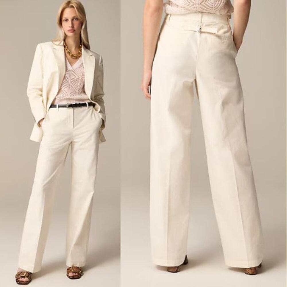 J Crew Women's Cotton Blend Full-Length Wide-Leg Trouser CC447 Ivory Size 12 NWT